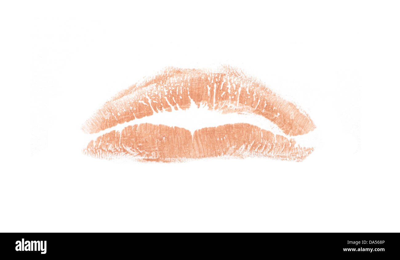 beige kiss print cut out onto a white background Stock Photo