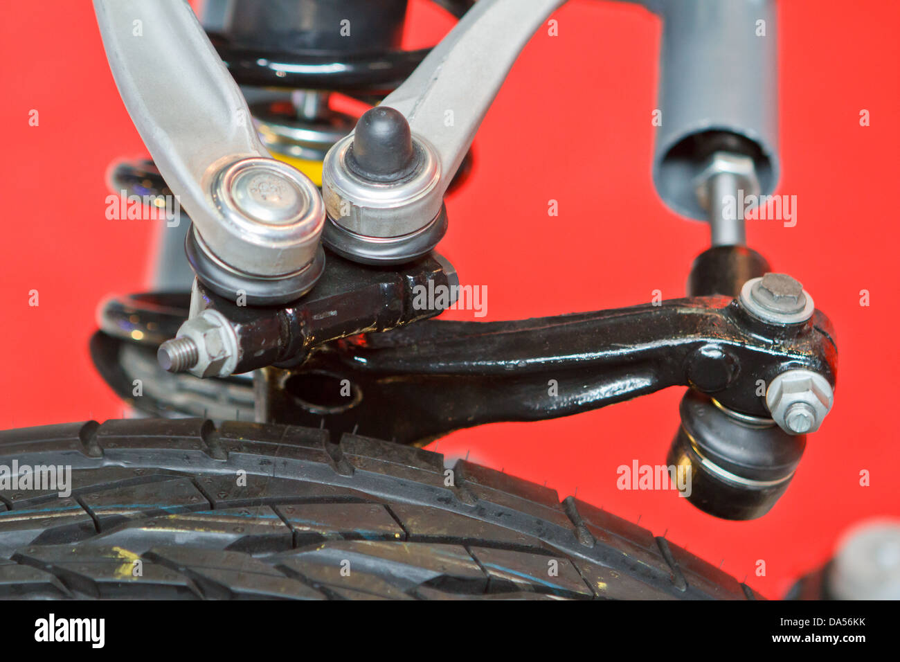 Front wheel suspension closeup Stock Photo Alamy
