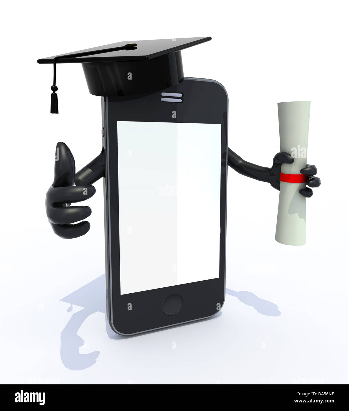 smartphone with arms, Graduation Cap and Diploma, 3d illustration Stock ...