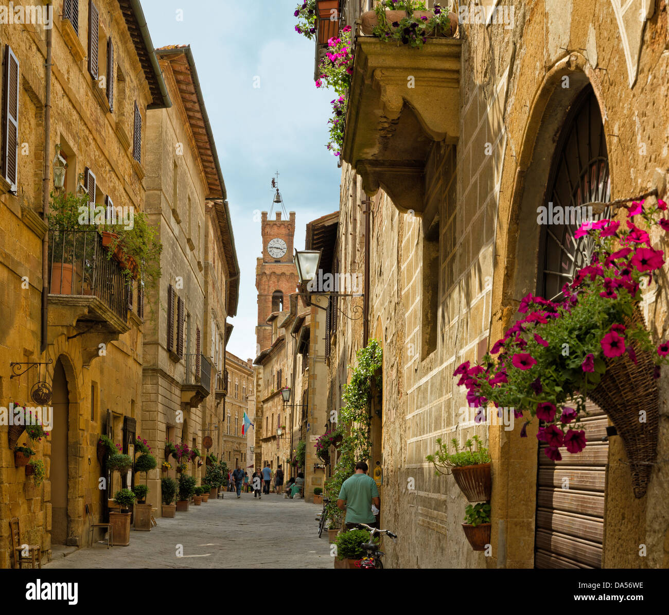 Pienza, Italy, Europe, Tuscany, Toscana, town, city, lane, houses Stock