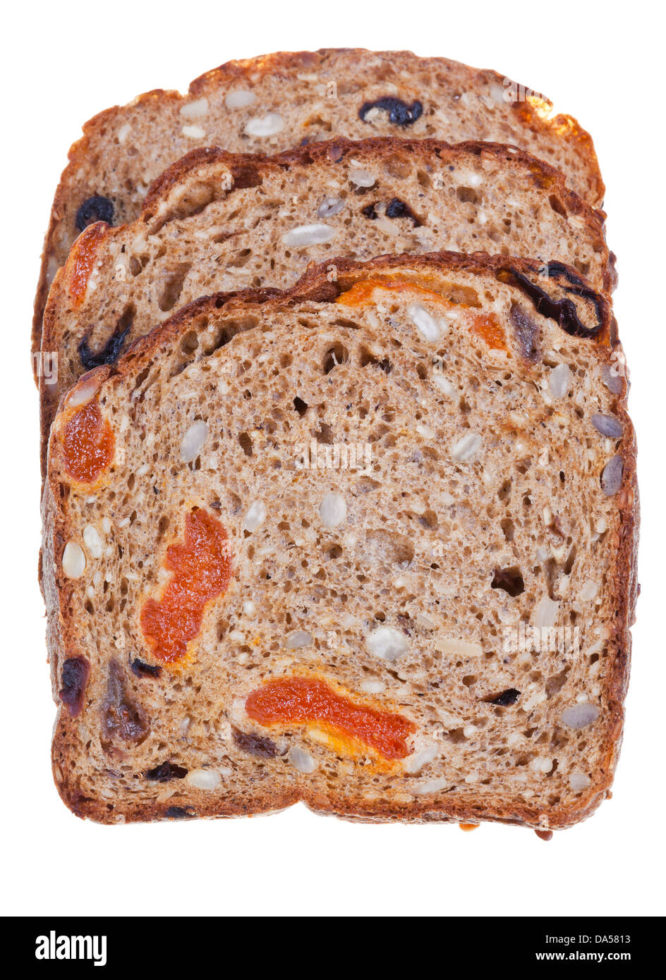 Wholegrain bread with dried fruits isolated on white background Stock Photo