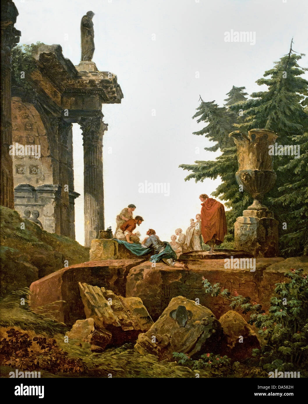 Triumphal arch in ruins - The Card Players 1780 Hubert Robert 1733-1808 France French Stock Photo