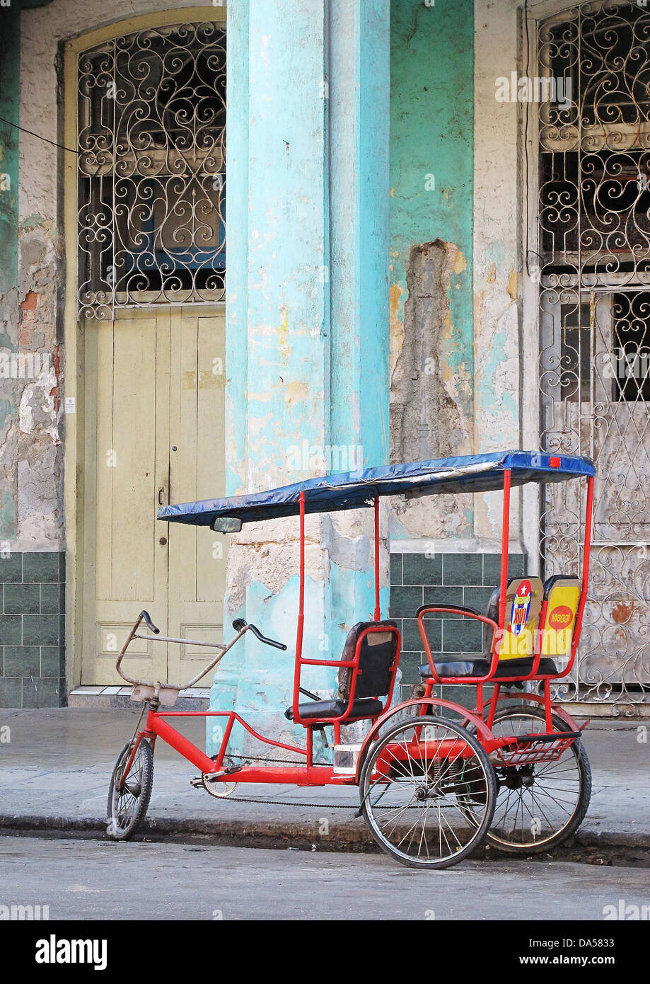 Red Cuban Bicitaxi Stock Photo - Alamy