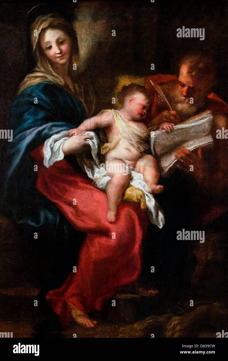 The Virgin Child Jesus and St. Mark by Domenico Piola 1627-1703 Italy Italian Stock Photo
