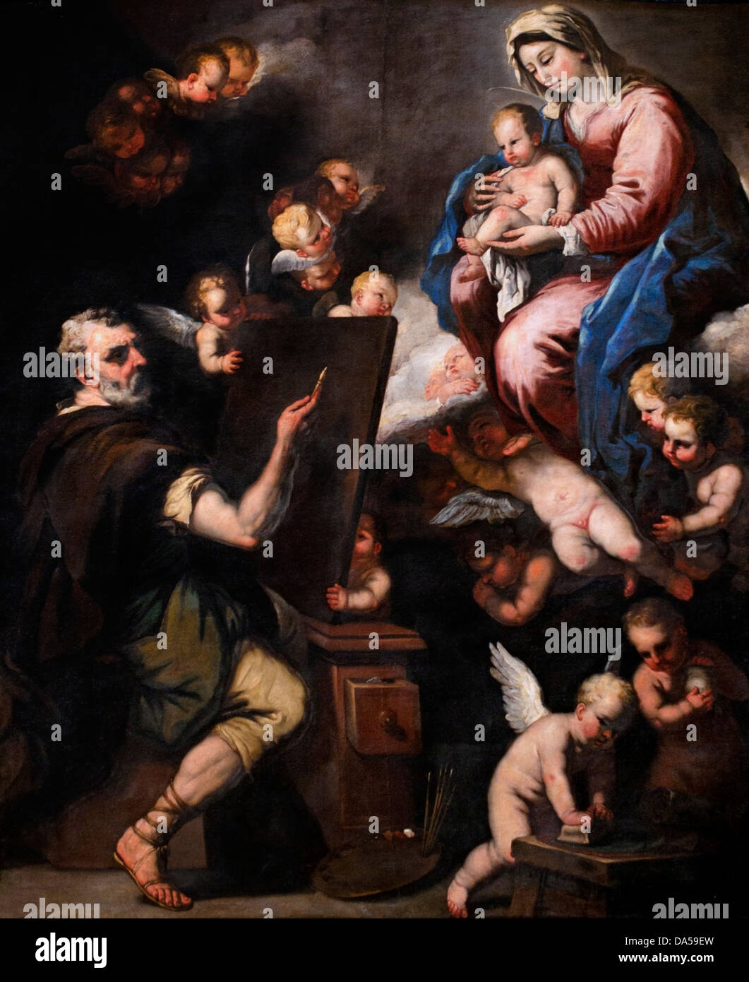 Saint Luke Painting the Virgin 1650 Luca Giordano 1634-1705  Italy Italian Stock Photo