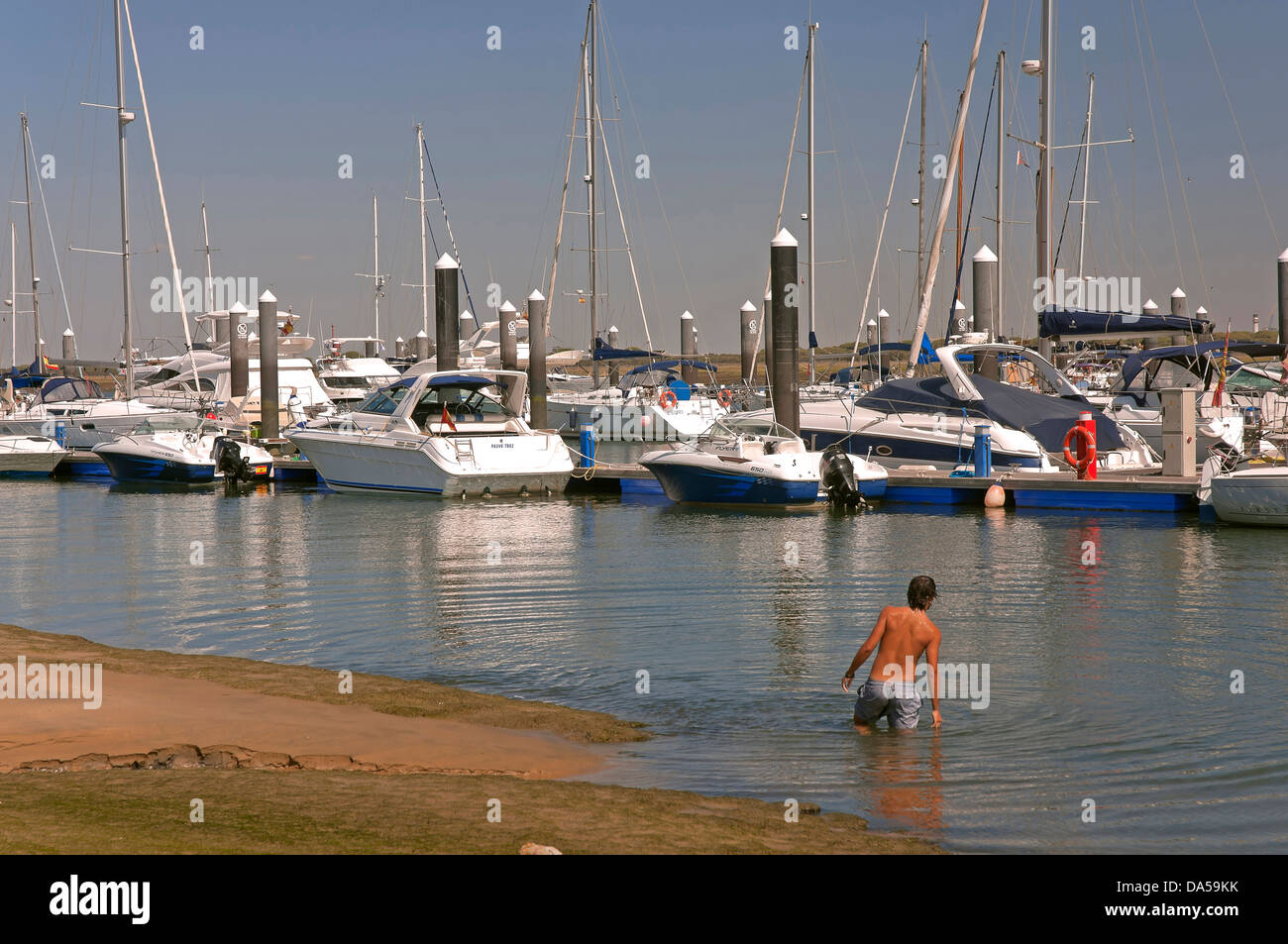 La Ria beach and marina, Punta Umbria, Huelva-province, Region of Andalusia, Spain, Europe Stock Photo