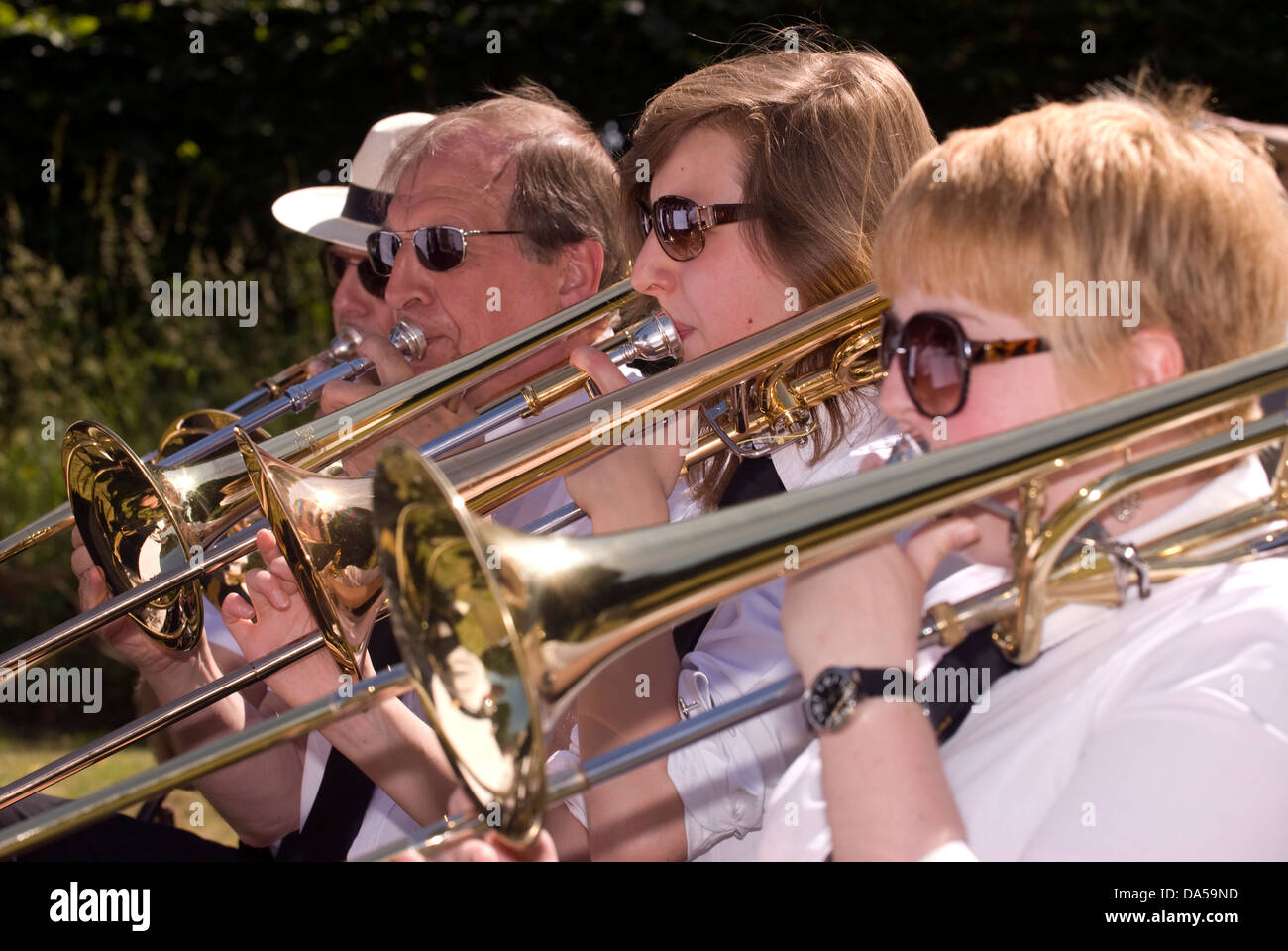 Local band playing at a church event to raise funds for restoration, West Liss, Hampshire, UK. Stock Photo