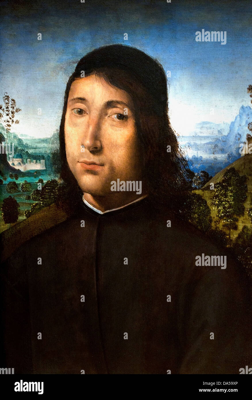 Portrait of young man 15th Century Master of Santo Spirito Italy Florence Italian Stock Photo