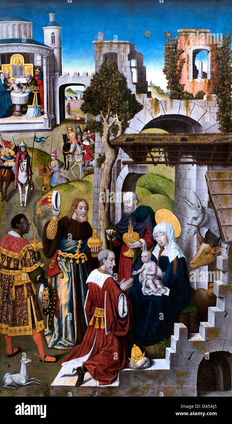 L'Adoration des mages - The Adoration of the Magi L' Maitre du Monogramme - Master of the Monogram  A.H 1500 Netherlands Dutch Stock Photo