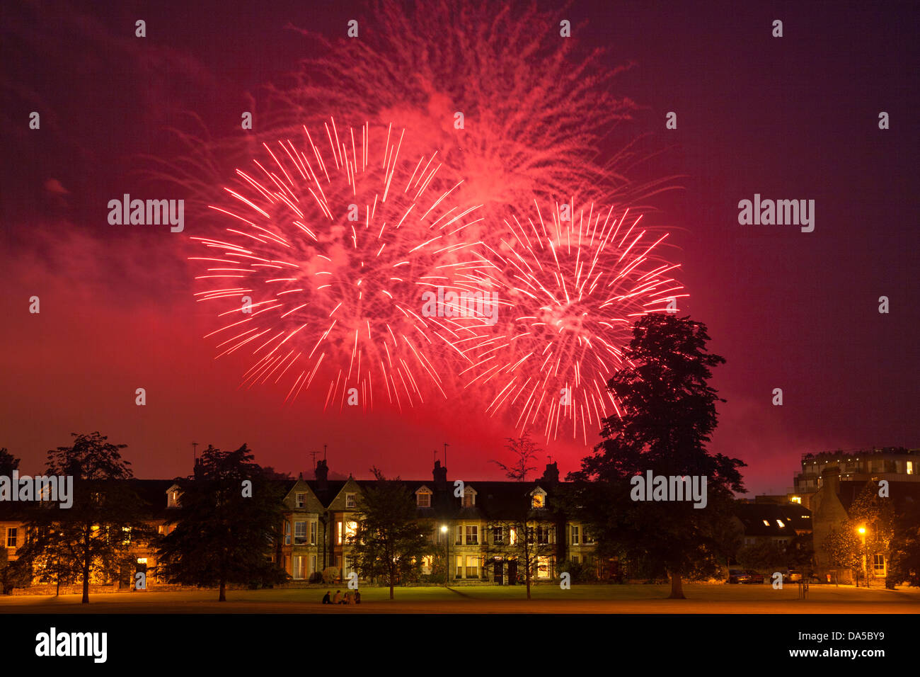 St Johns May Ball fireworks over Jesus Green Cambridge England UK Stock Photo
