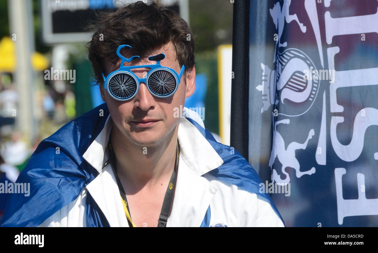 Portrait of Spectator Wearing Funny Bicycle-Shaped Glasses at the Tour de France Bike Race Aix-en-Provence Credit:  Chris Hellier/Alamy Live News Stock Photo