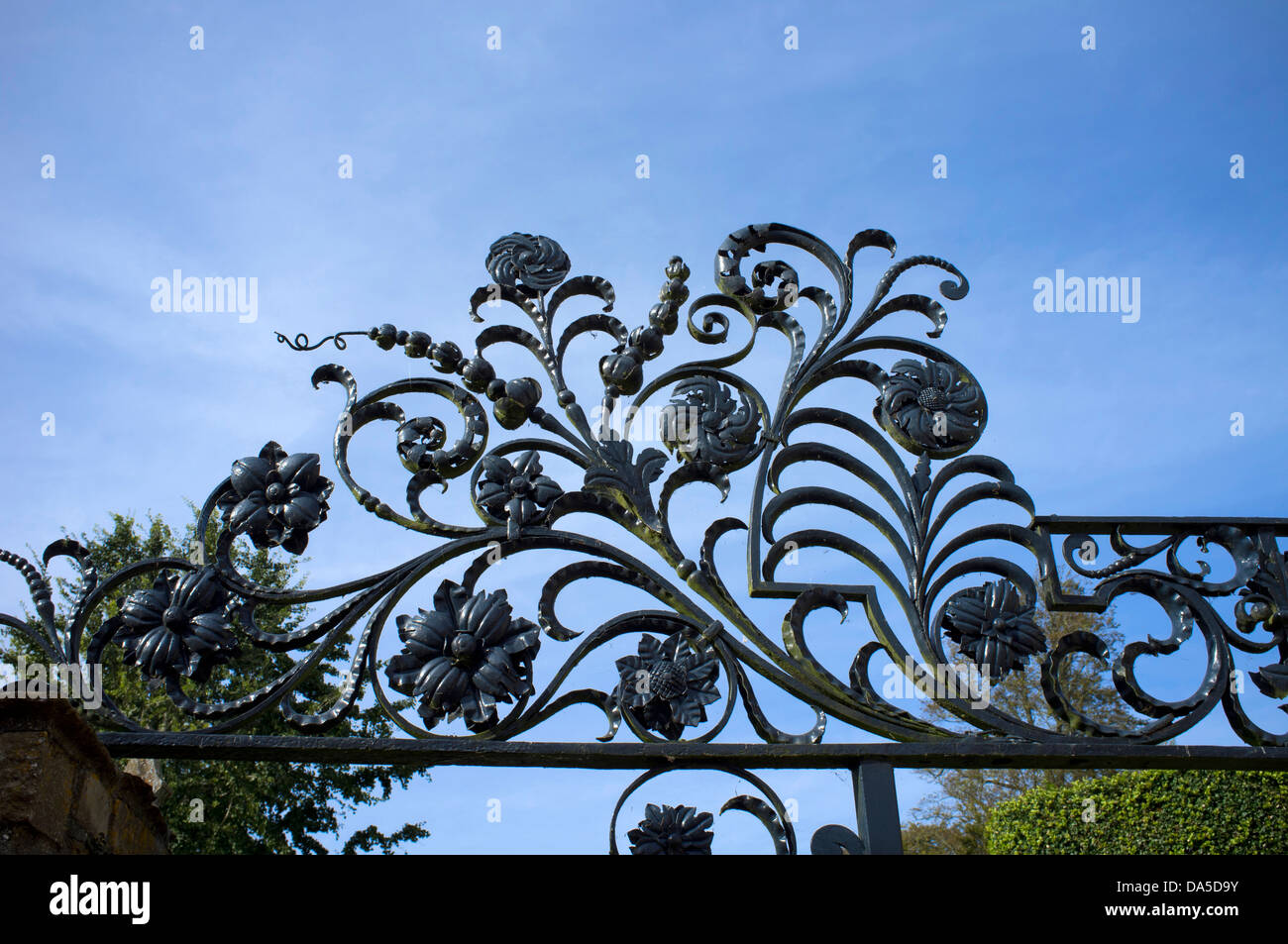 Decorative wrought iron gates at Sherborne Castle, a 16th century Tudor