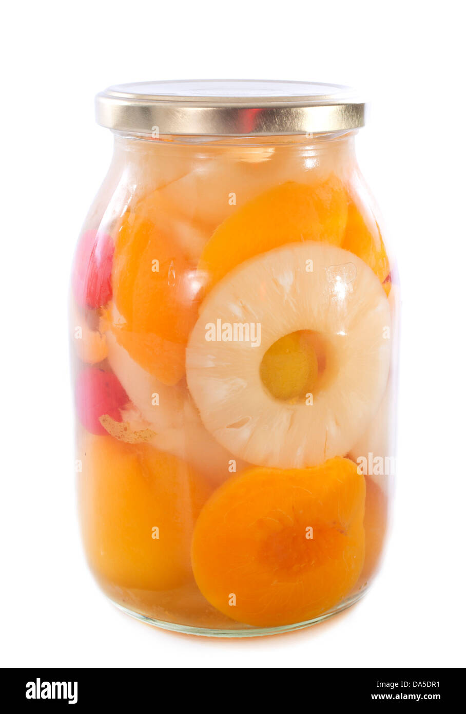 fruit conserves in front of white background Stock Photo Alamy