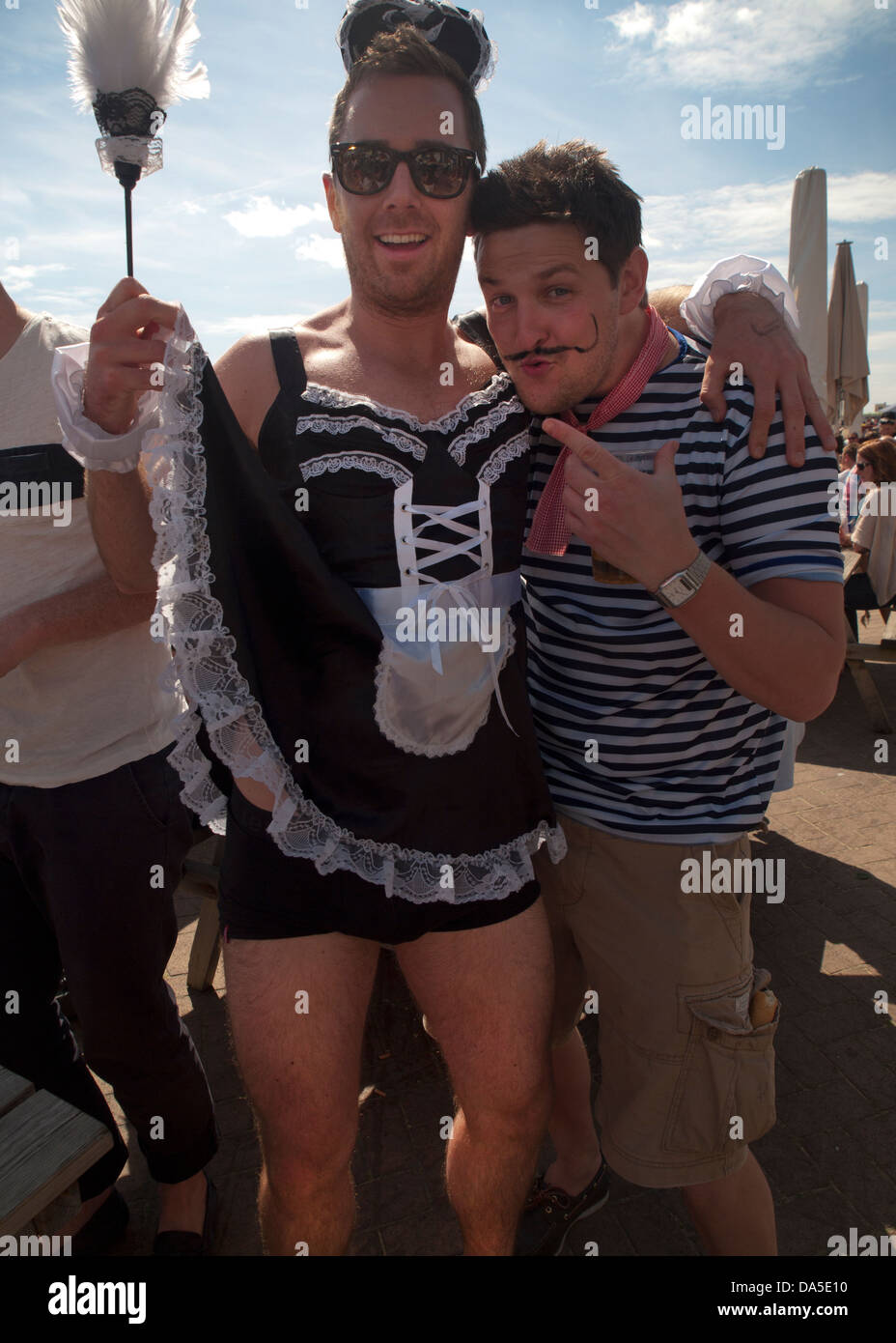 A French maid and friend at a stag do in Brighton Stock Photo