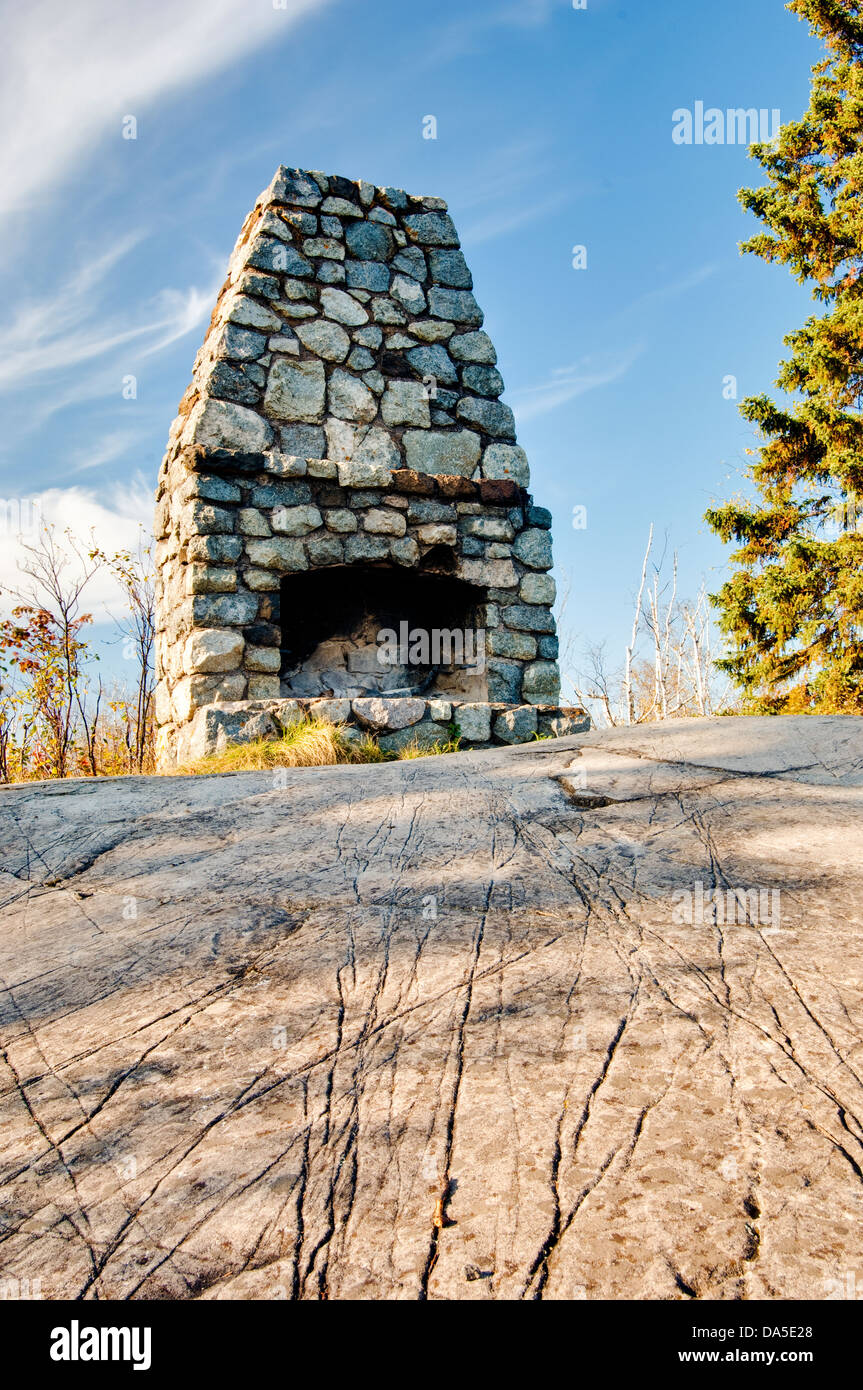 Stone fireplace atop Day Hill in Minnesota's Split Rock Lighthouse State Park. Stock Photo