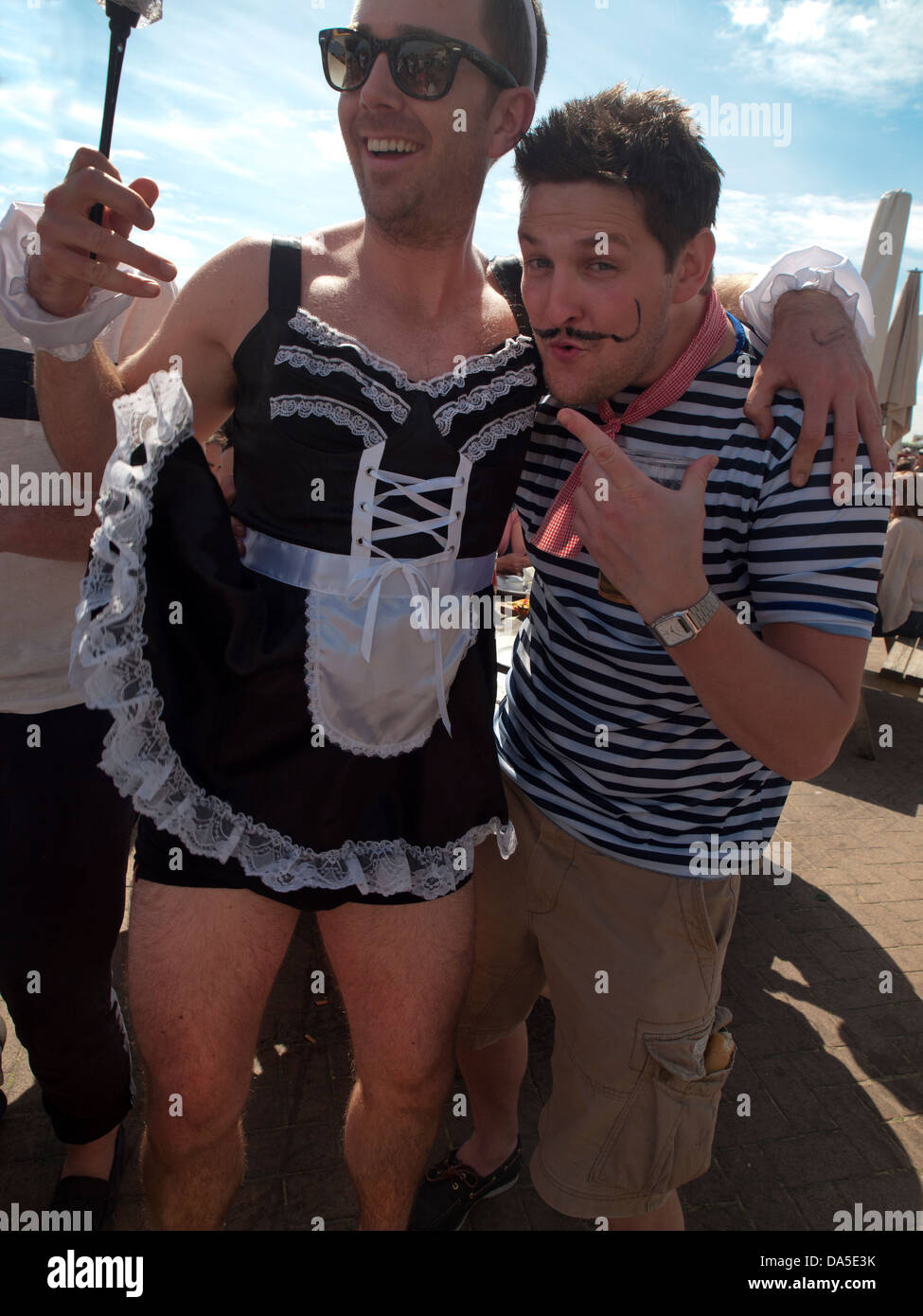 A French maid and friend at a stag do in Brighton Stock Photo