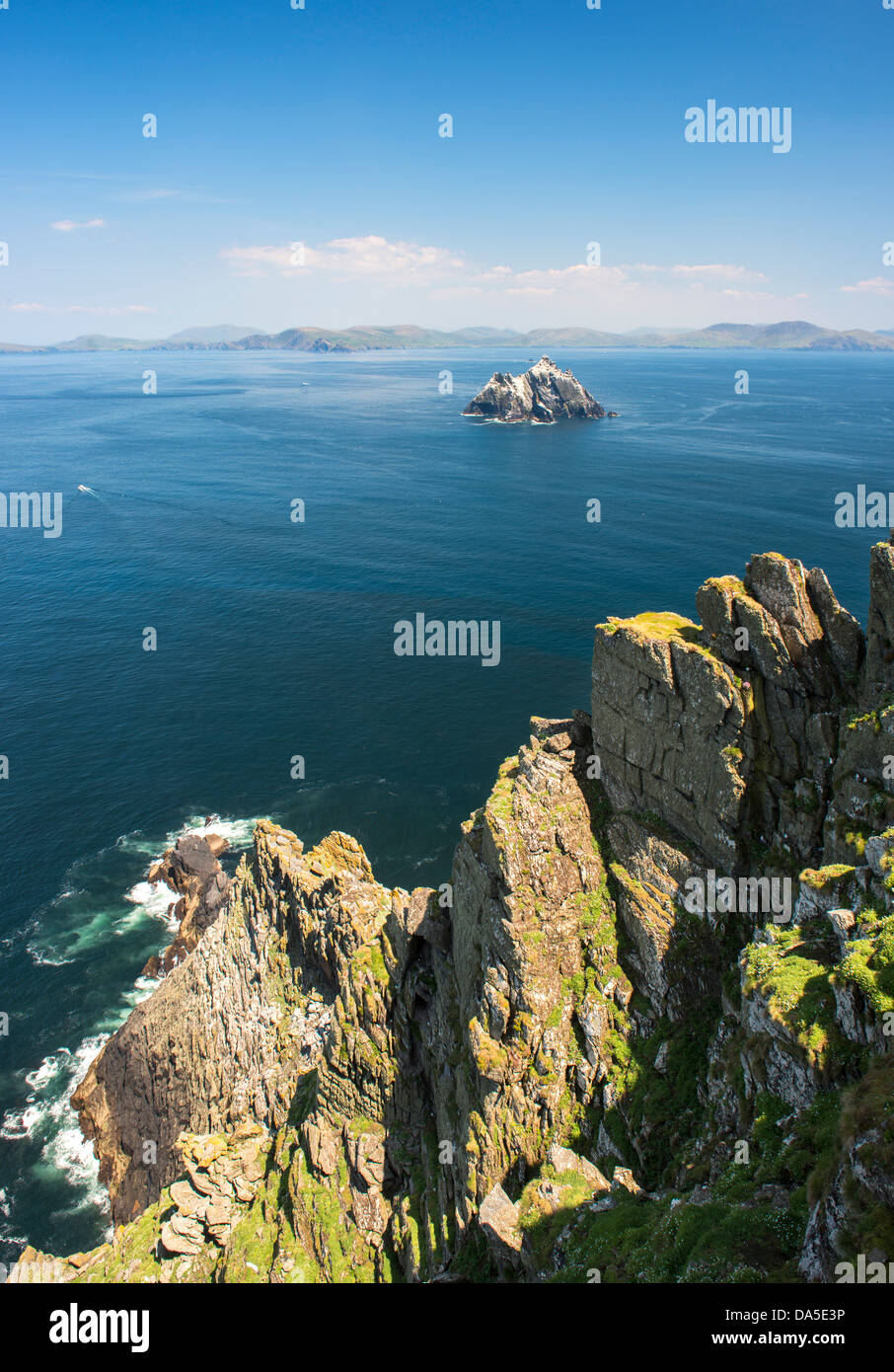 View of Little Skellig from Great Skellig or Skellig Michael Stock Photo