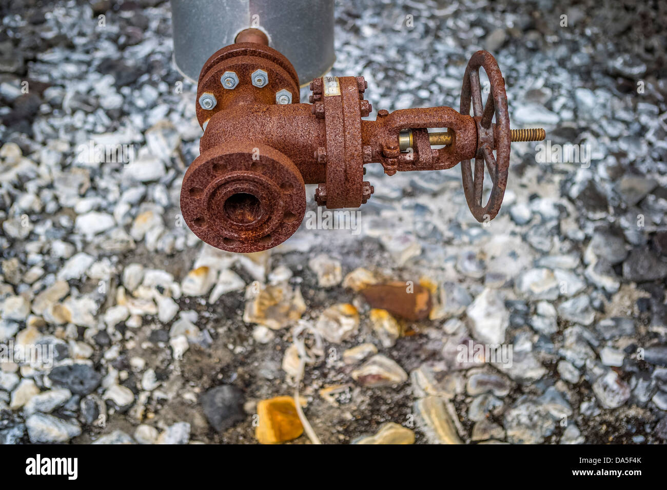 Rusted pipes by Reykjanesvirkjun Geothermal Power Plant, Reykjanes, Iceland Stock Photo