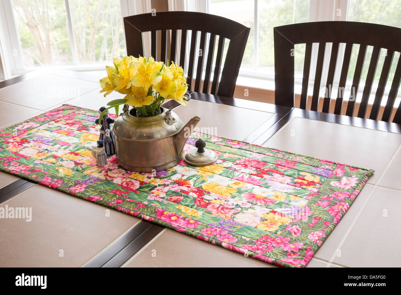 Table and Chairs with Centerpiece, USA Stock Photo