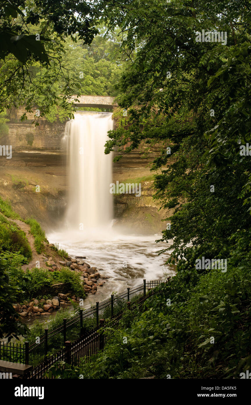 53 foot tall Minnehaha falls on Minnehaha Creek. Stock Photo