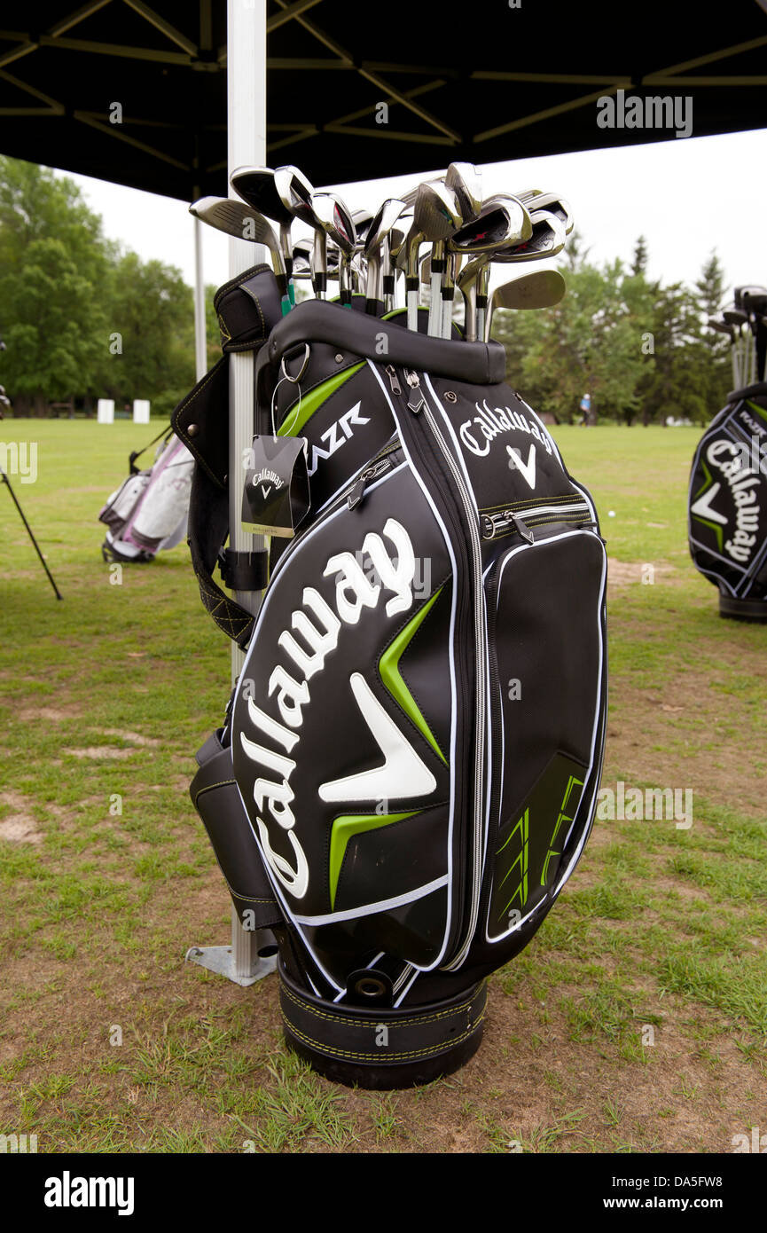 Callaway golf bag full of irons at a demo day. Stock Photo
