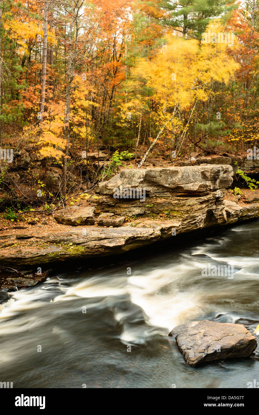 The Kettle River flowing through Banning State Park in Autumn Stock