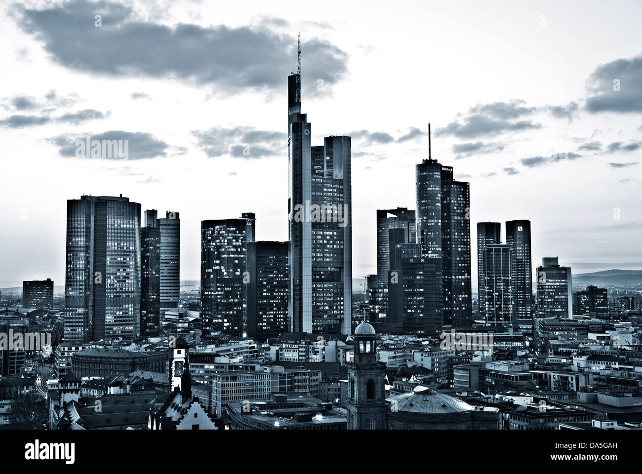 Skyline of Frankfurt, Germany monochrome. Stock Photo