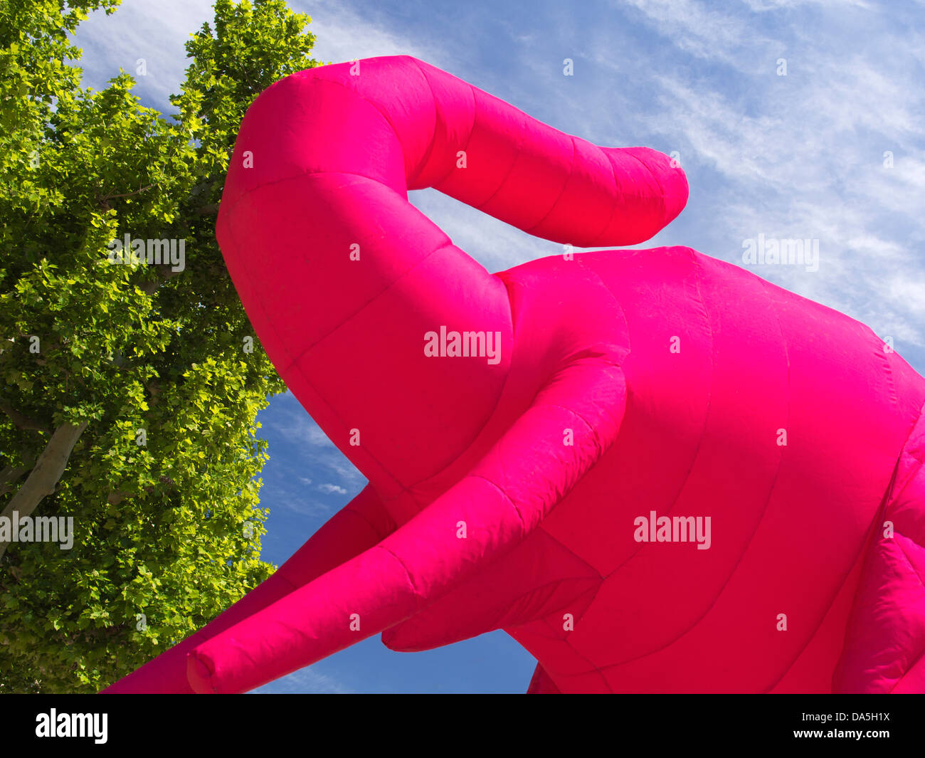 Bizarre inflatable pink elephant in a park close to the Old Port of Marseilles, France 1 Stock Photo