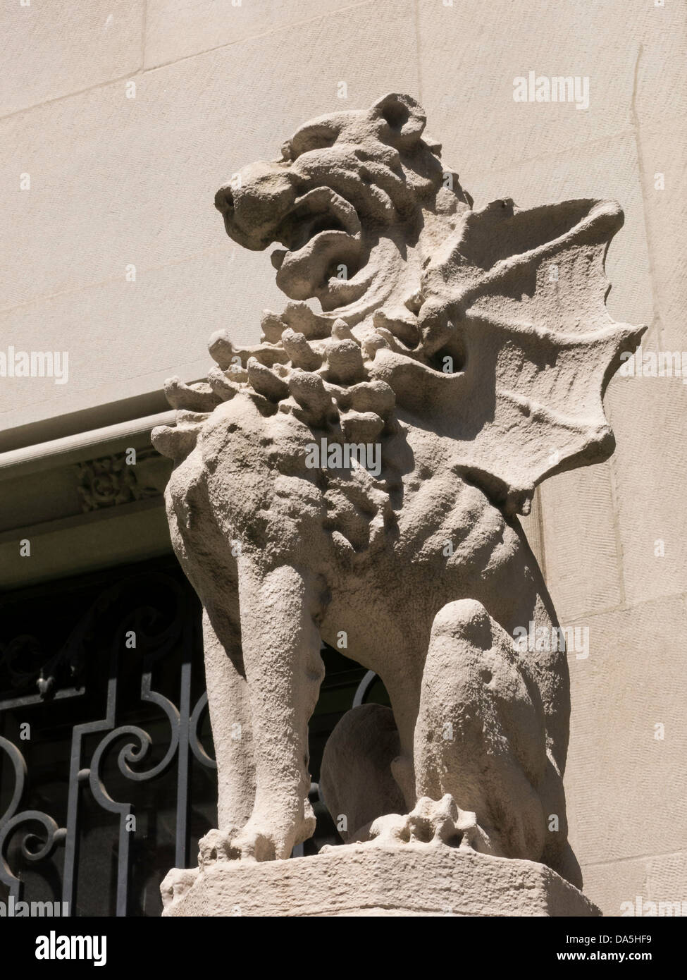 Stone Carving, Winged Griffin,  3 East 78th Street, Upper East Side Stock Photo