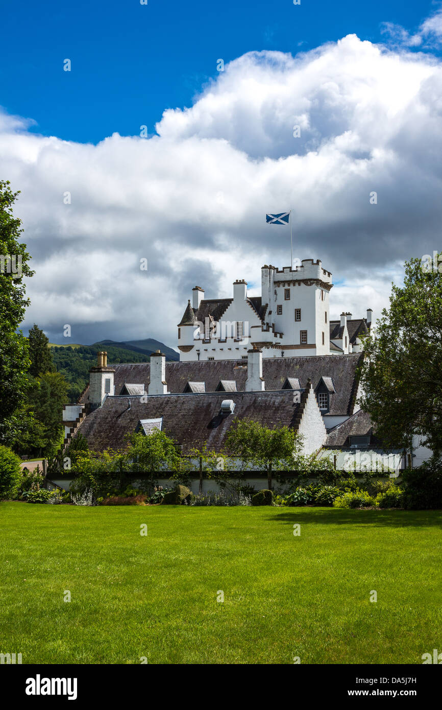 Europe Great Britain, Scotland, Perthshire, Blair Atholl, the Blair castle, home of the Duke of Athool, seen from the garden. Stock Photo