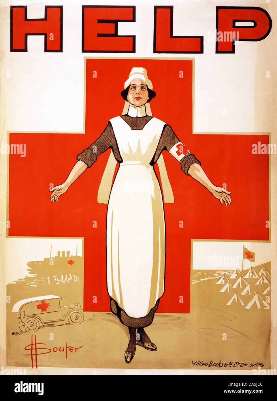 First World War, WWI, World War I, world war, war, Europe, propaganda, poster, Australia, Australian, propaganda poster, nurse, Stock Photo