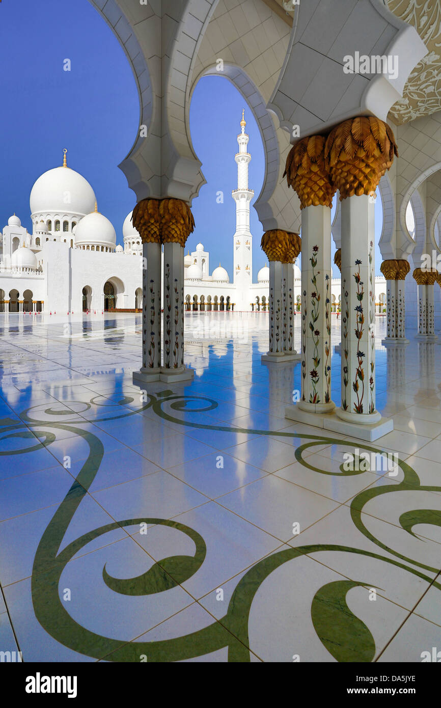 United Arab Emirates, UAE, Middle East, Abu Dhabi, City, Sheikh Zayed, Mosque, Mosque, Zayed, architecture, black, columns, dome Stock Photo