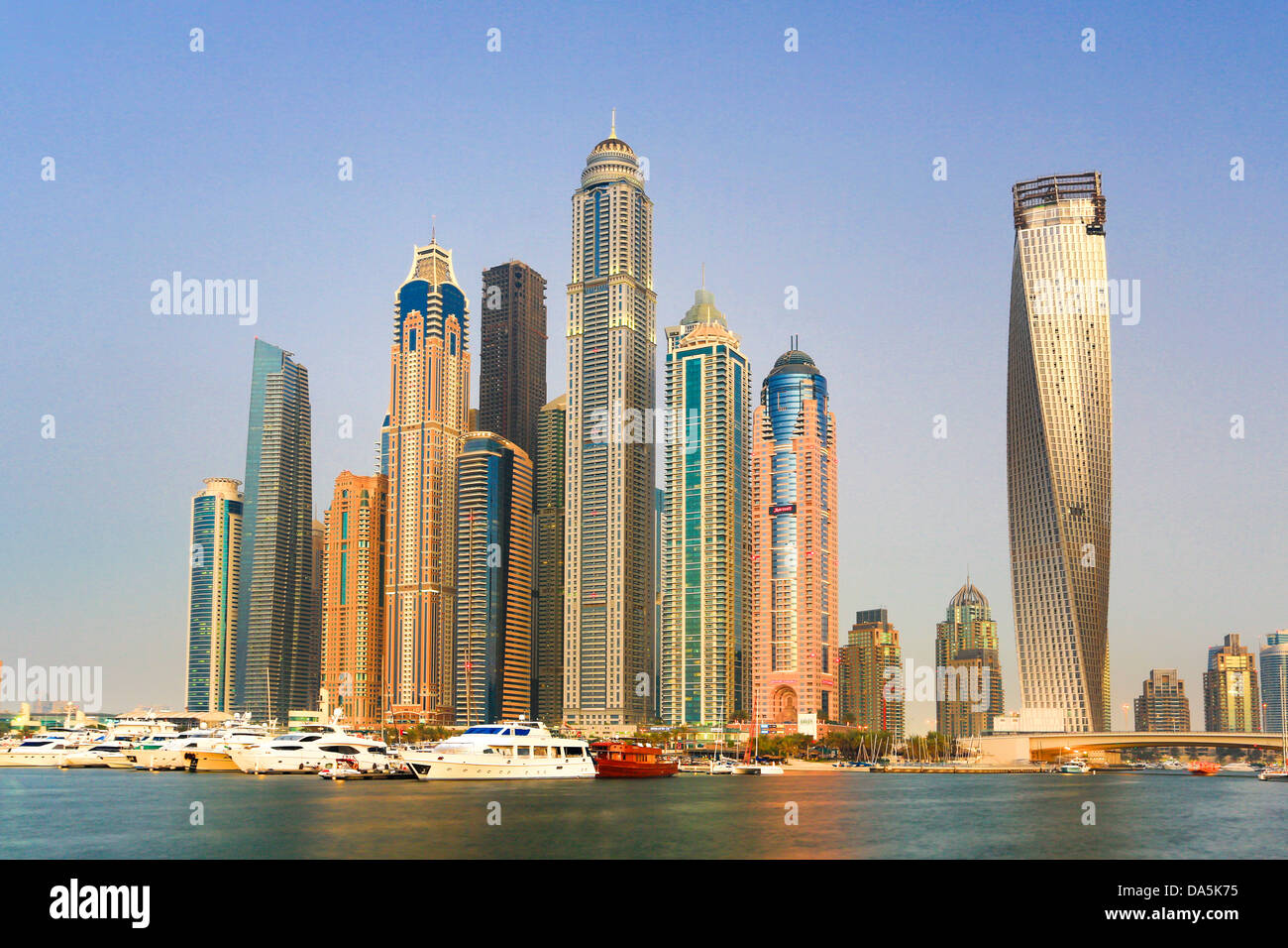 United Arab Emirates, UAE, Dubai, City, Dubai Marina, architecture, beach, boat, boats, buildings, futuristic, harbour, marina, Stock Photo