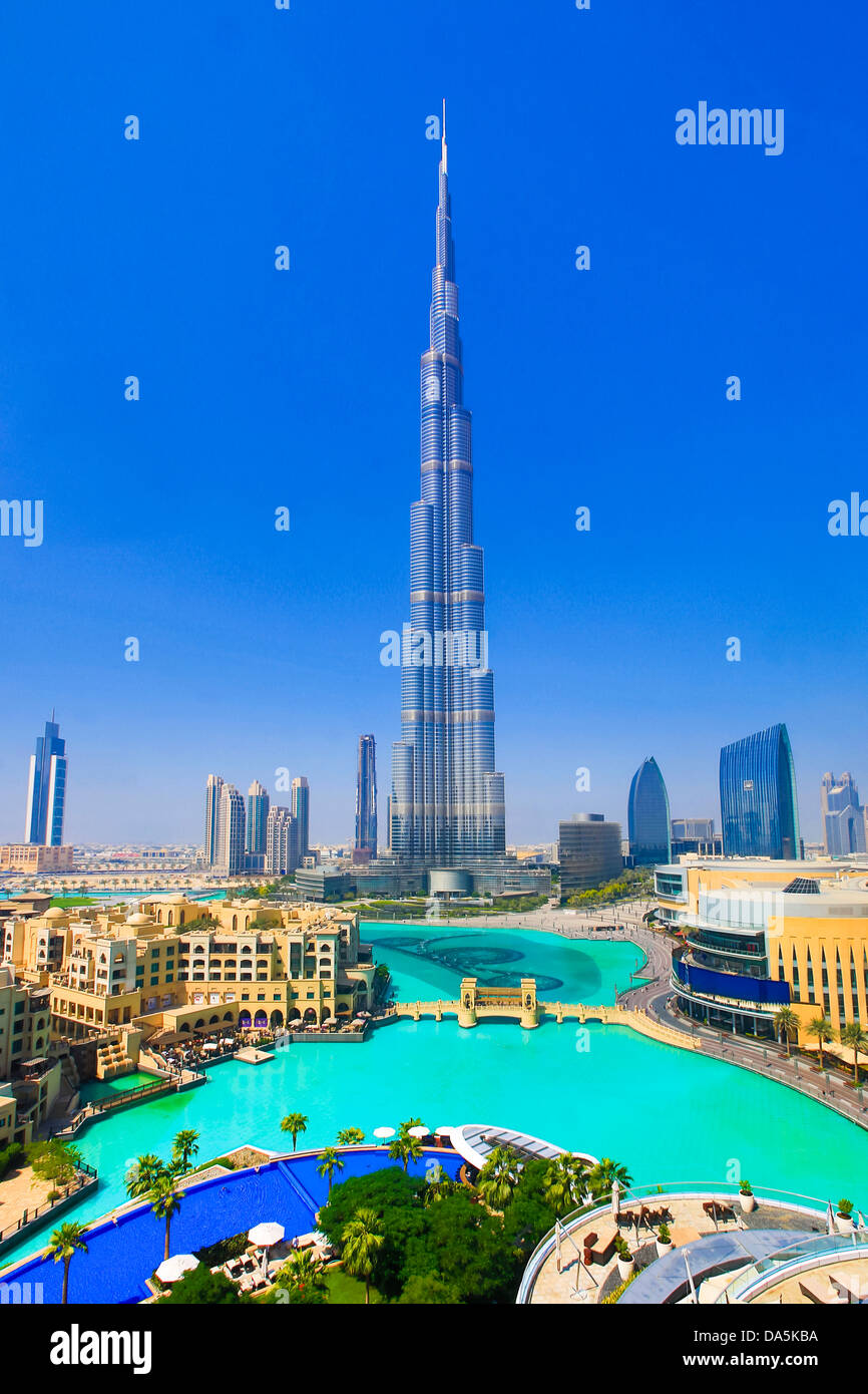 United Arab Emirates, UAE, Dubai, City, downtown, Burj Khalifa, Building, Burj, Khalifa, architecture, bridge, center, desert, d Stock Photo