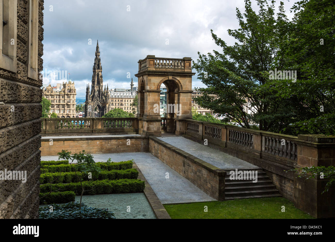 Europe Great Britain, Scotland, Edinburgh, view of the city from the Bank of Scotland courtyard. Stock Photo