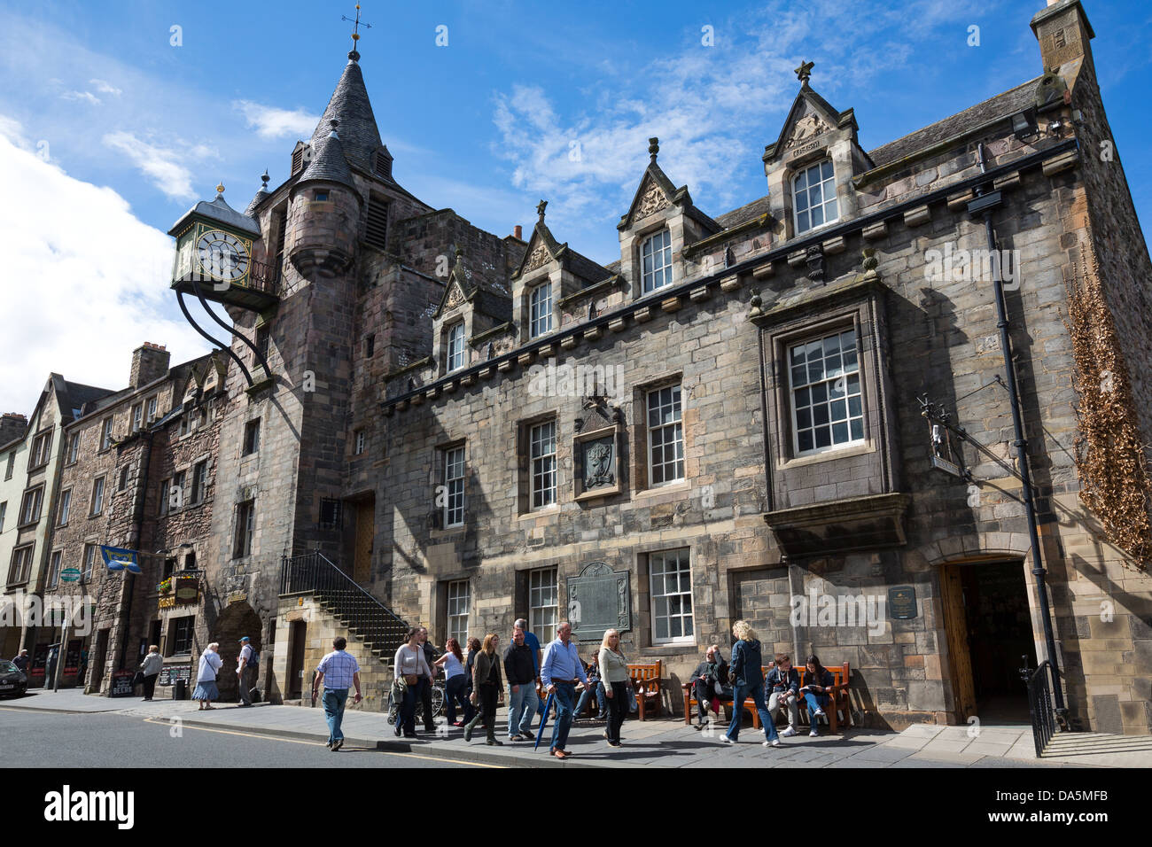 Europe Great Britain, Scotland, Edinburgh, Royal Mile, Canongate, the Old Toolboth palace and clock. Stock Photo