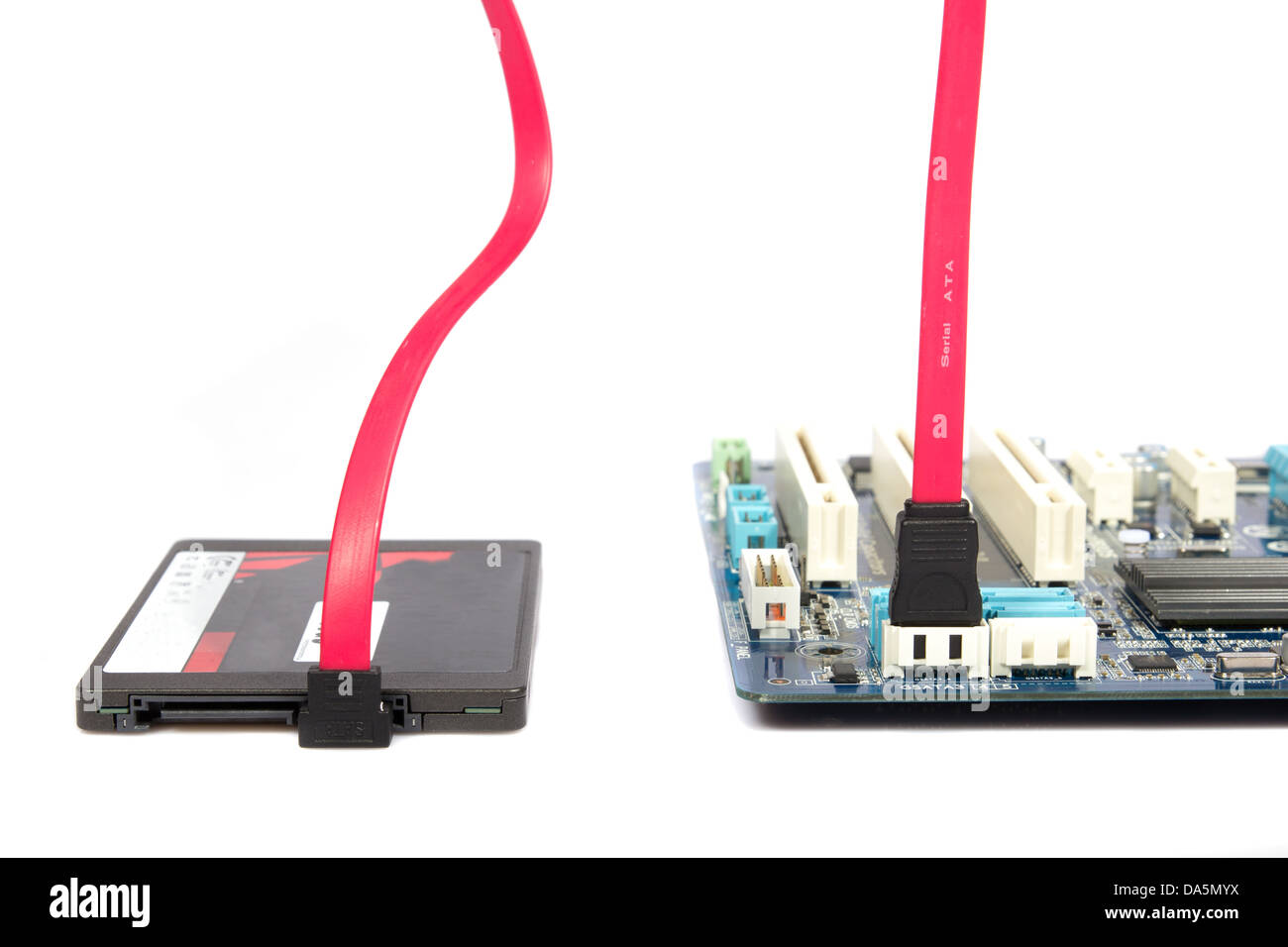 SSD disk and sata connection on the computer motherboard on a white  background Stock Photo - Alamy