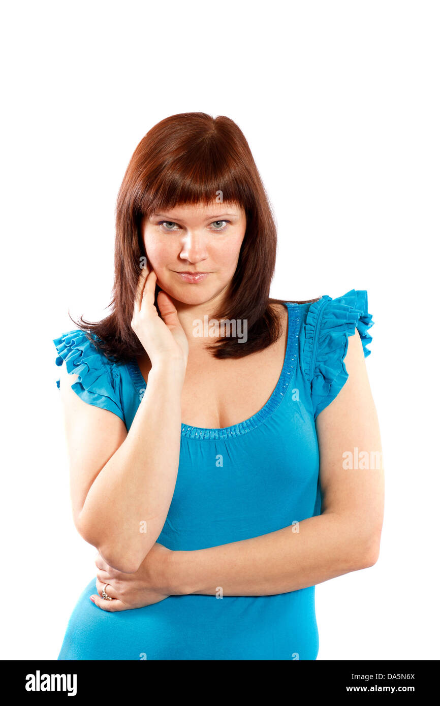serious woman on white background Stock