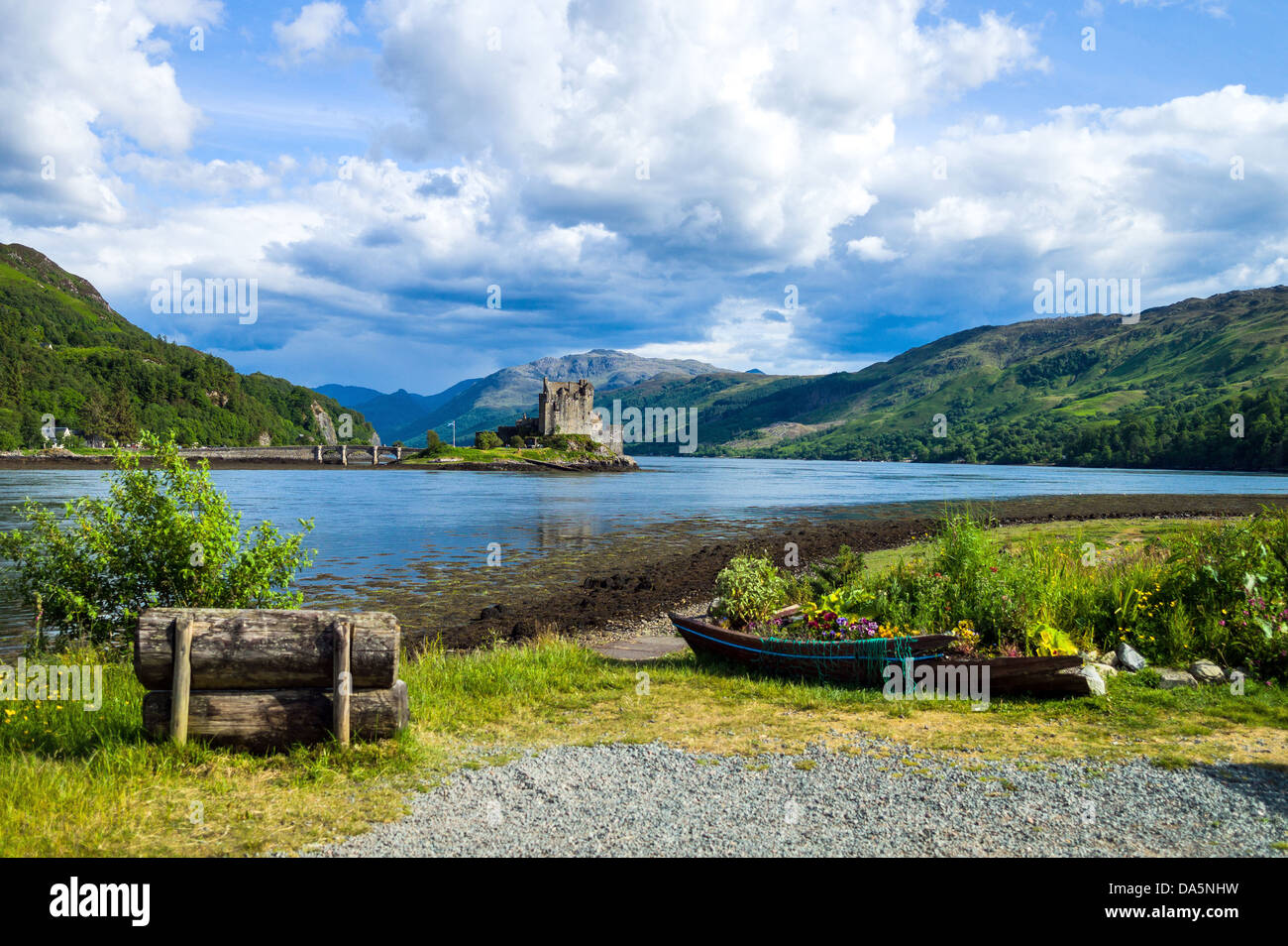 Europe Great Britain, Scotland, Highlands, landscape with the Eilean Conan castle in the background. Stock Photo
