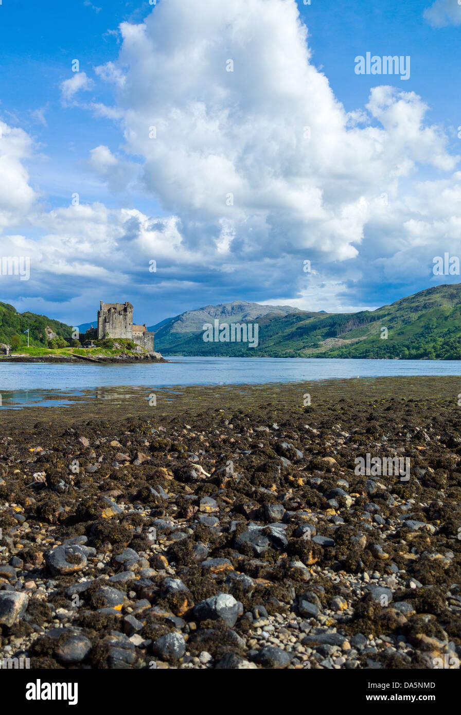 Europe Great Britain, Scotland, Highlands, landscape with the Eilean Conan castle in the background. Stock Photo