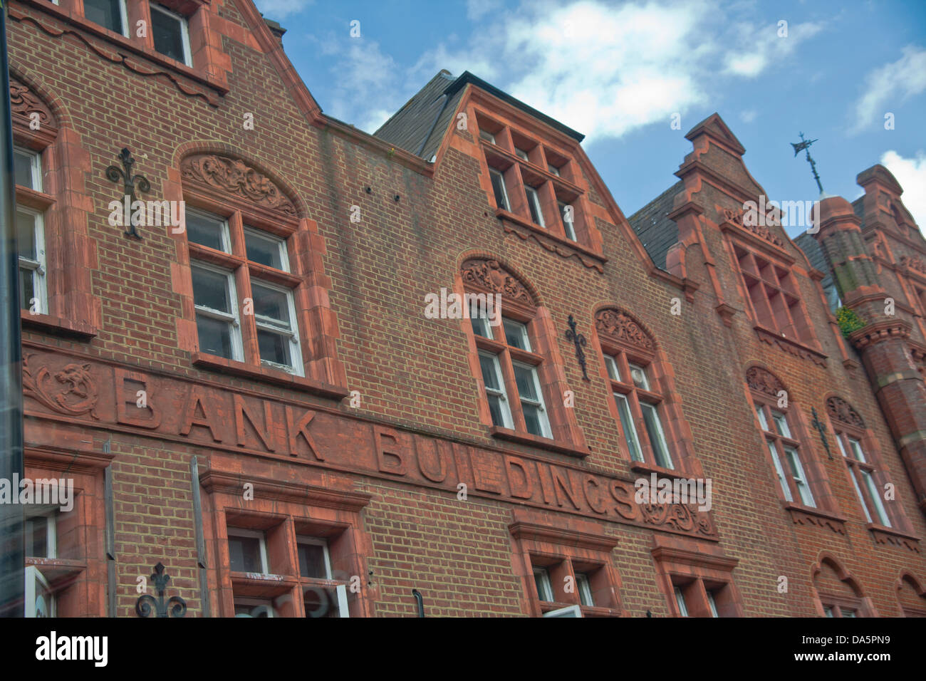 Street view of Bank Buildings in Wimbledon, South London, England