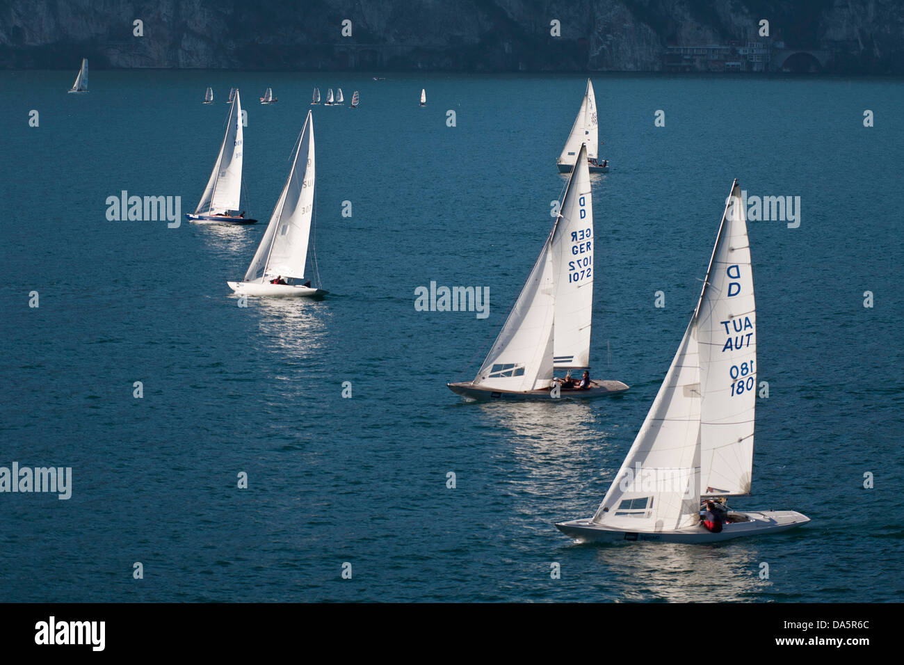 Yachting regatta, sport, sailings, yachting, regatta, lake Garda, Torbole, South Tirol, Italy, Europe, water Stock Photo