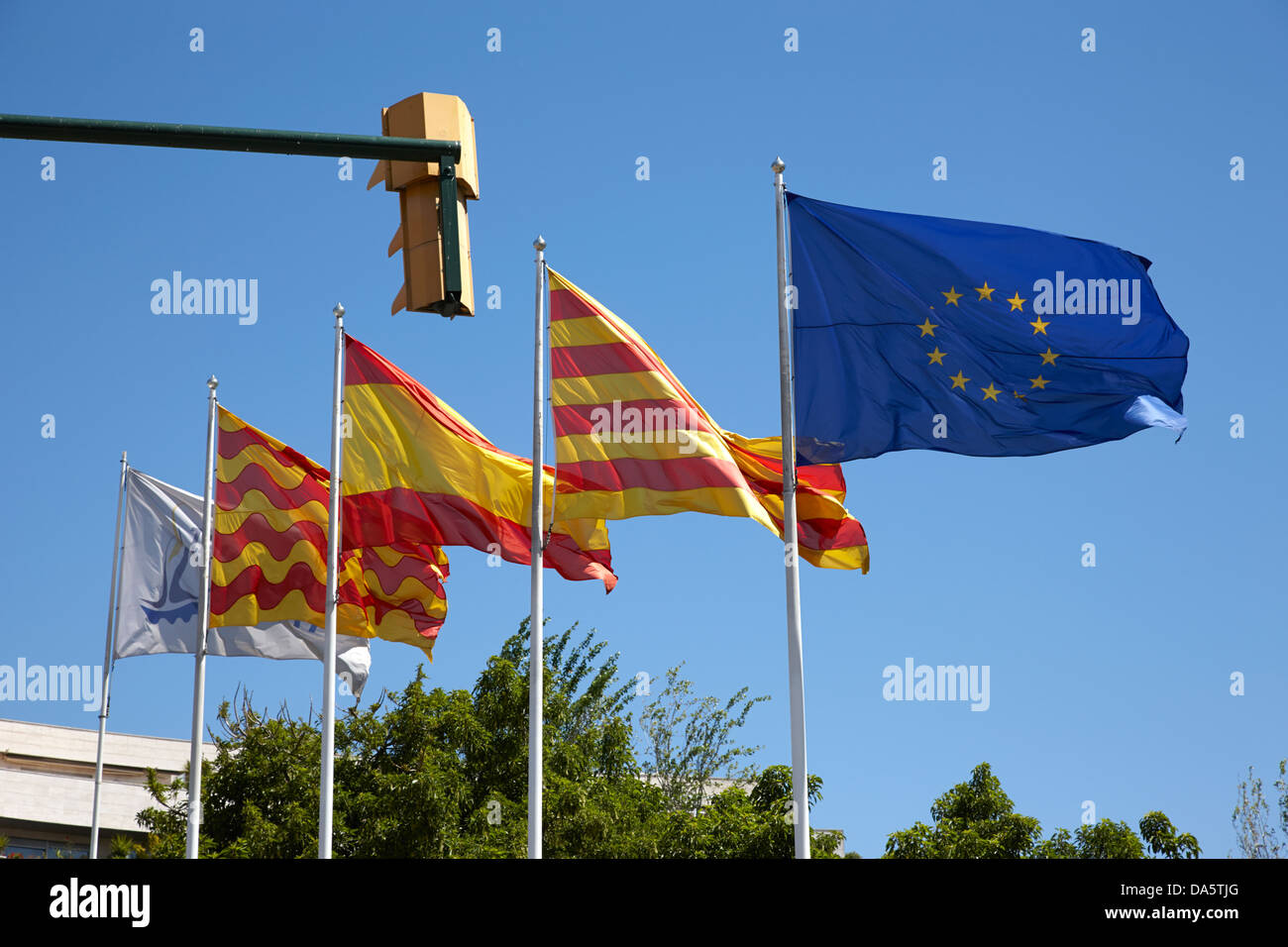 tarragona spanish catalan and eu flags flying catalonia spain Stock Photo