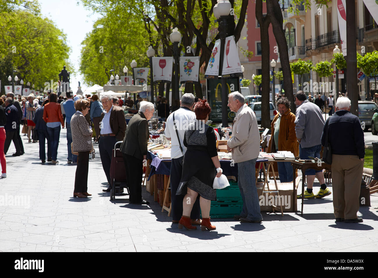 local flea market on rambla nova avenue in central tarragona catalonia