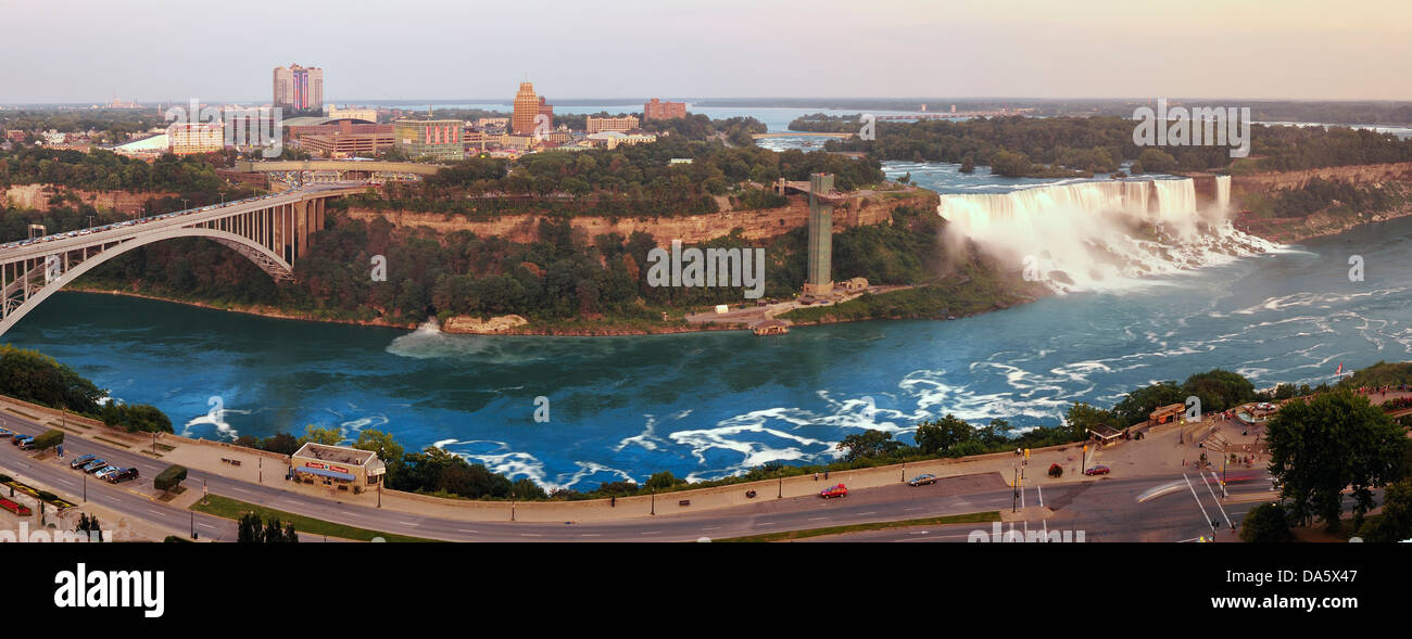 American Falls, Bridge, Canada, International border, New York State, USA, United States, America, Niagara Falls, water, Niagara Stock Photo