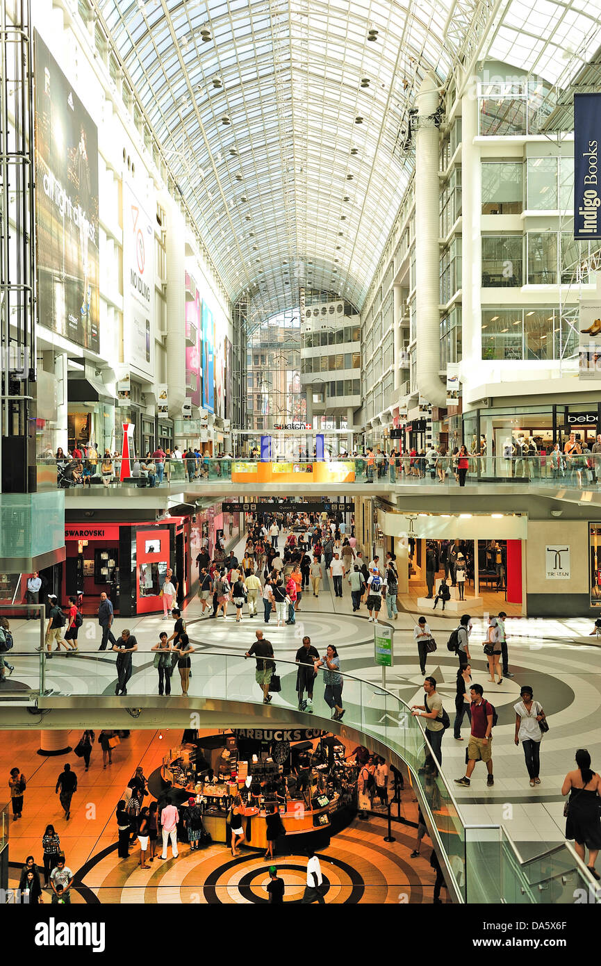 Canada, Eaton Center, Ontario, Toronto, Travel, atrium, center, crowd, inside, interior, mall, modern, people, shopping, shoppin Stock Photo