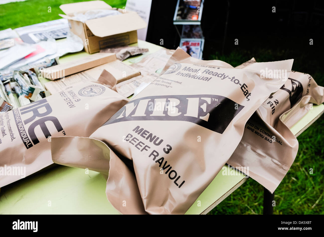 US Army American soldier field rations MRE (Meal, Ready to Eat)- beef ravioli Stock Photo