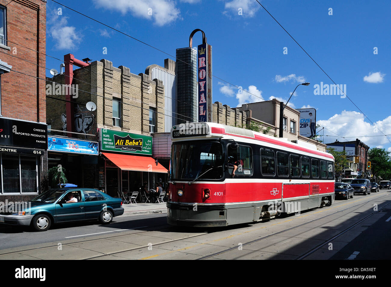 Canada, Little Italy, Ontario, Street car, Toronto, Traffic, Tram, clouds, day, horizontal, street, city Stock Photo