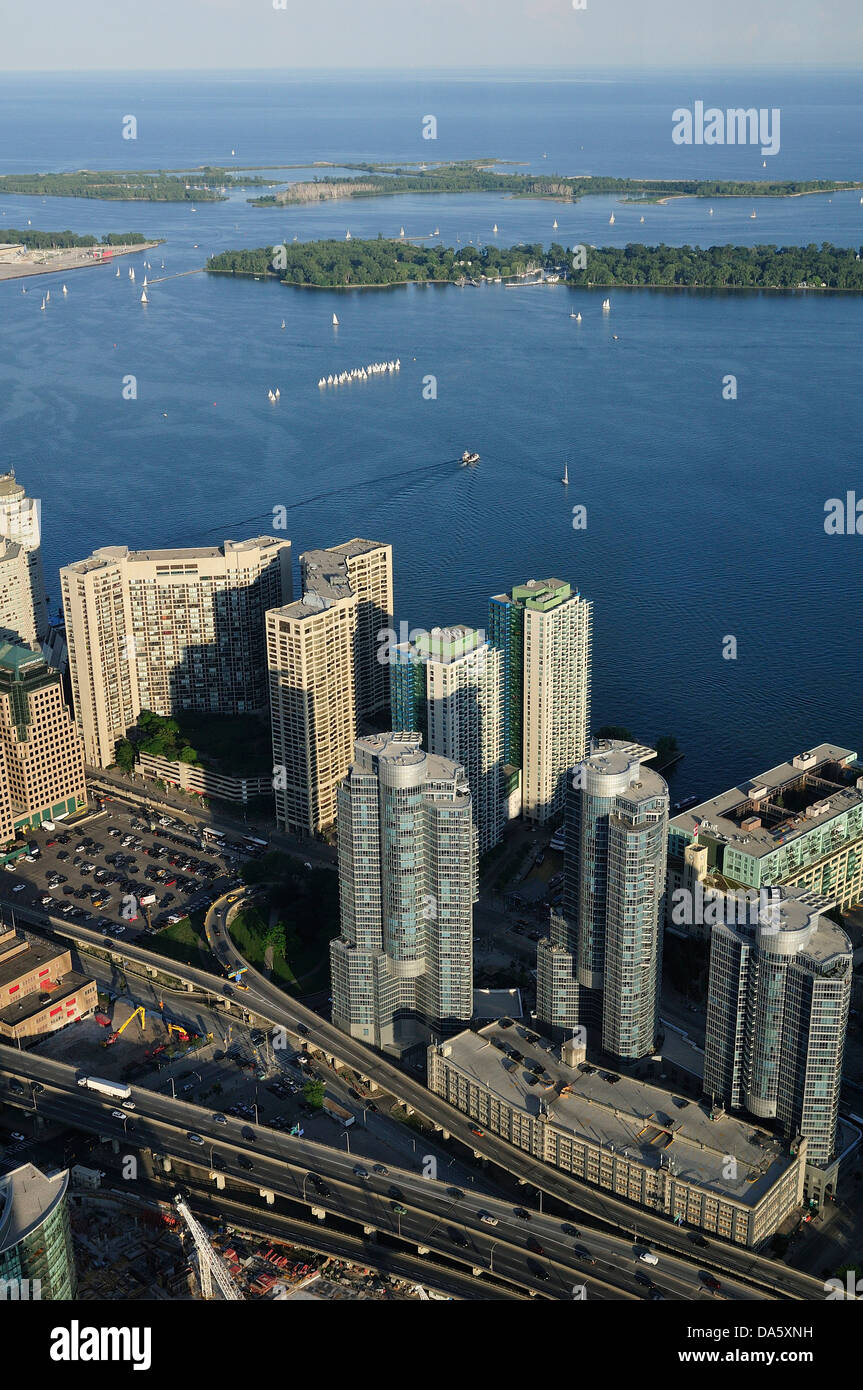 Canada, Lake Ontario, North America, Ontario, Toronto, Toronto Island Park, Traffic, aerial, aerial view, boats, cityscape, driv Stock Photo
