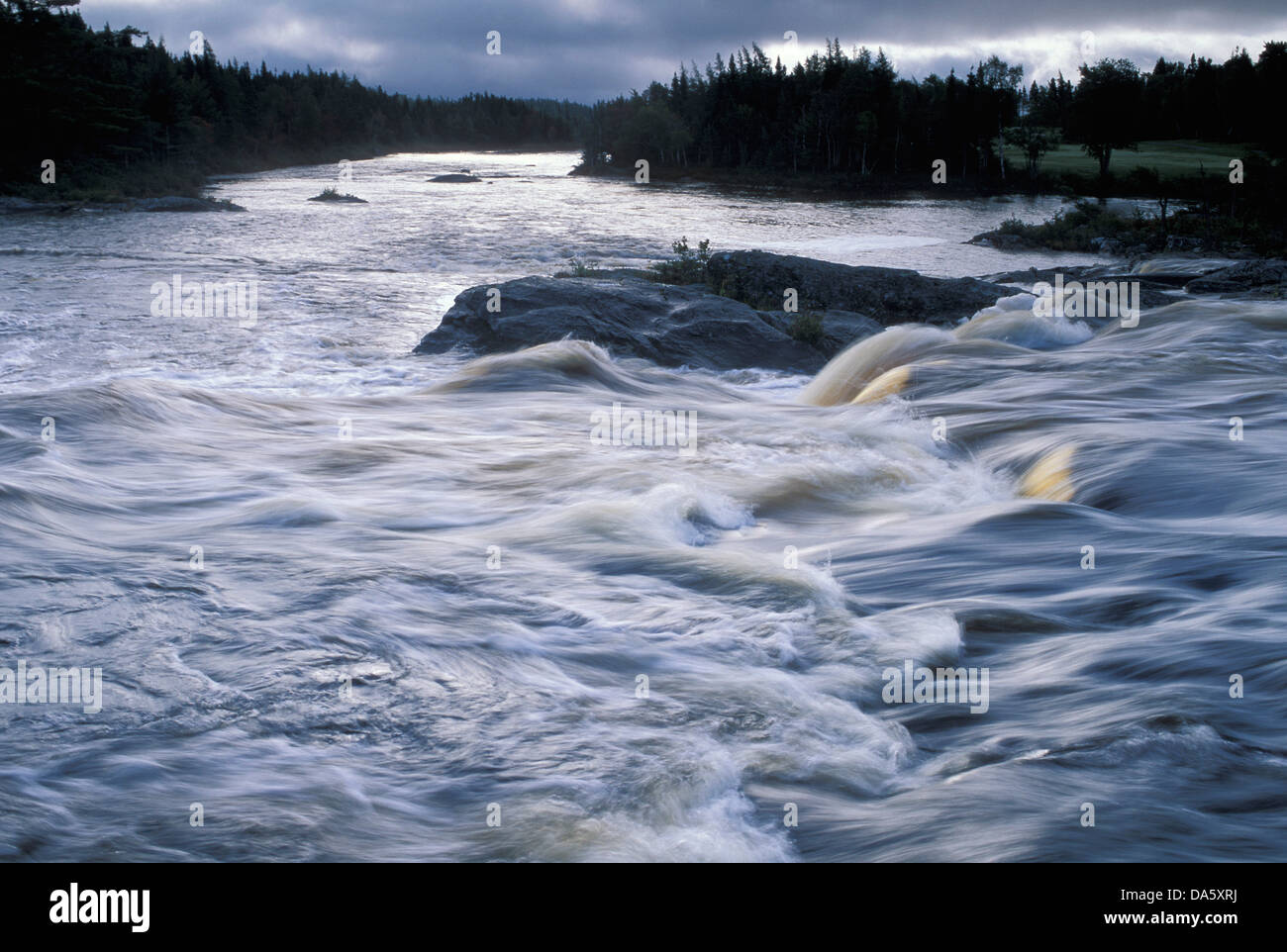 Northwest River, Terra Nova, National Park, Newfoundland, Canada, River, rapids, cold, rocks, stream, creek, rushing water, suns Stock Photo